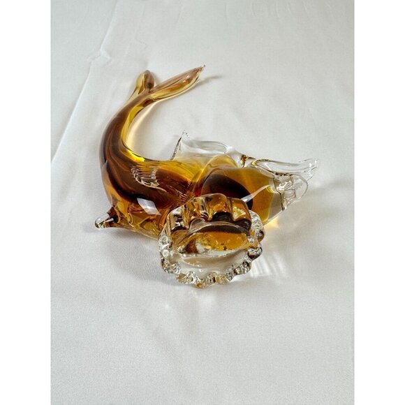 Vintage Italian Murano Glass Fish Sculpture | Amber | Hand-Blown | 9.8" Tall - Picture 8 of 9